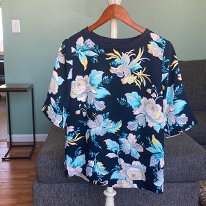 Ann Taylor navy floral blouse